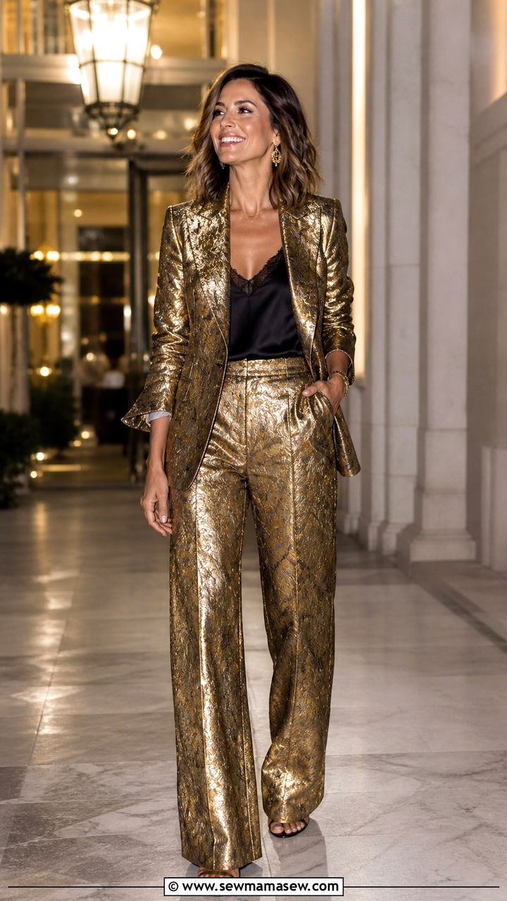 Metallic Blazer And Pants Set For 40th Birthday - 40 Birthday outfits for women