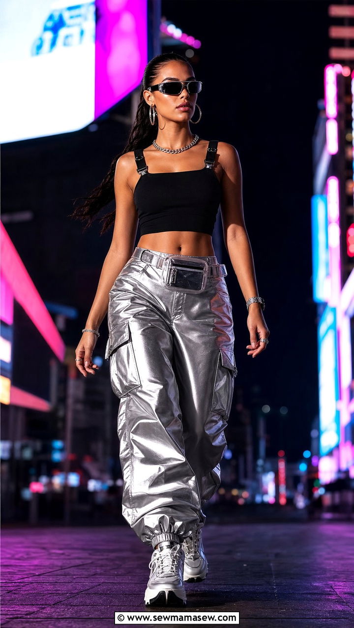 Metallic Cargo Pants with Crop Top Concert Outfit - 25 concert outfits inspo