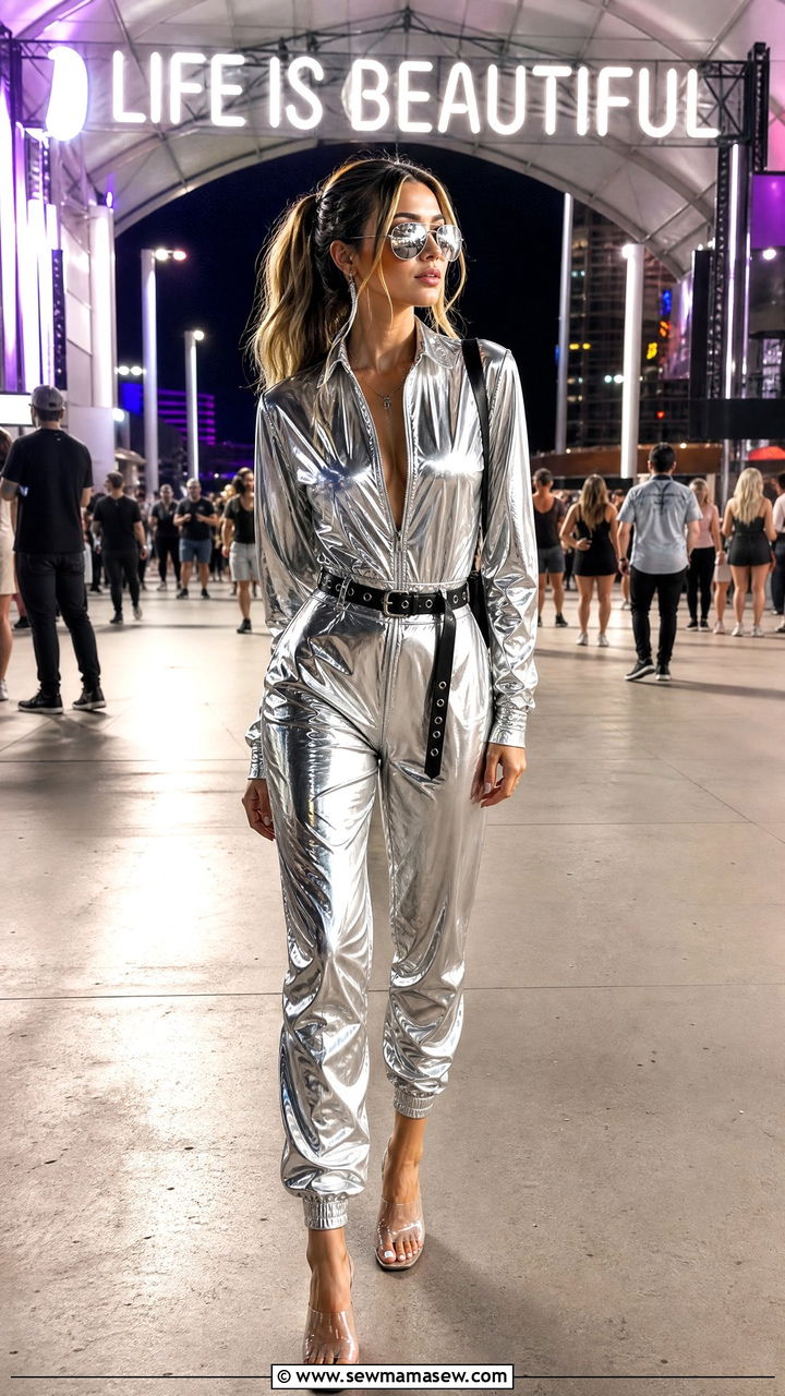 Metallic Jumpsuit Outfit for Life Is Beautiful - 25 Life is Beautiful outfit ideas