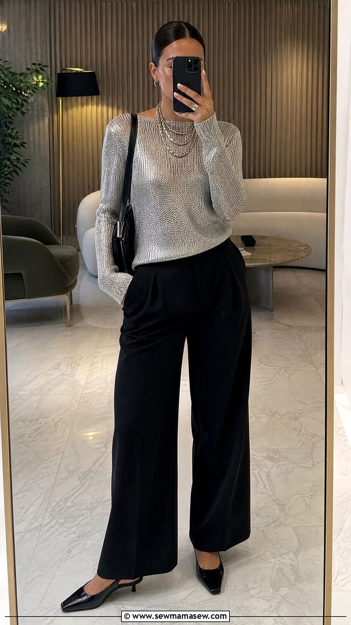 Metallic Knit Top Outfit - 30 glamoratti outfits aesthetic