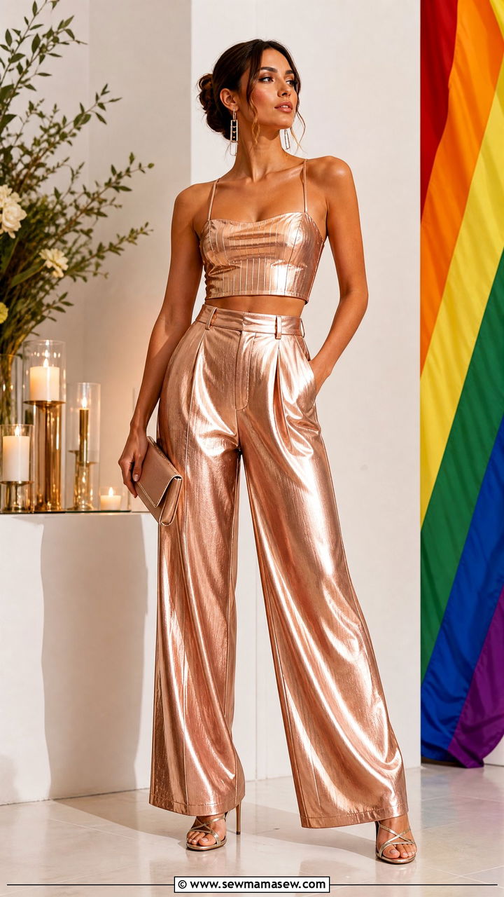 Metallic Matching Set and Heels Pride Outfit - 25 June Pride outfit ideas
