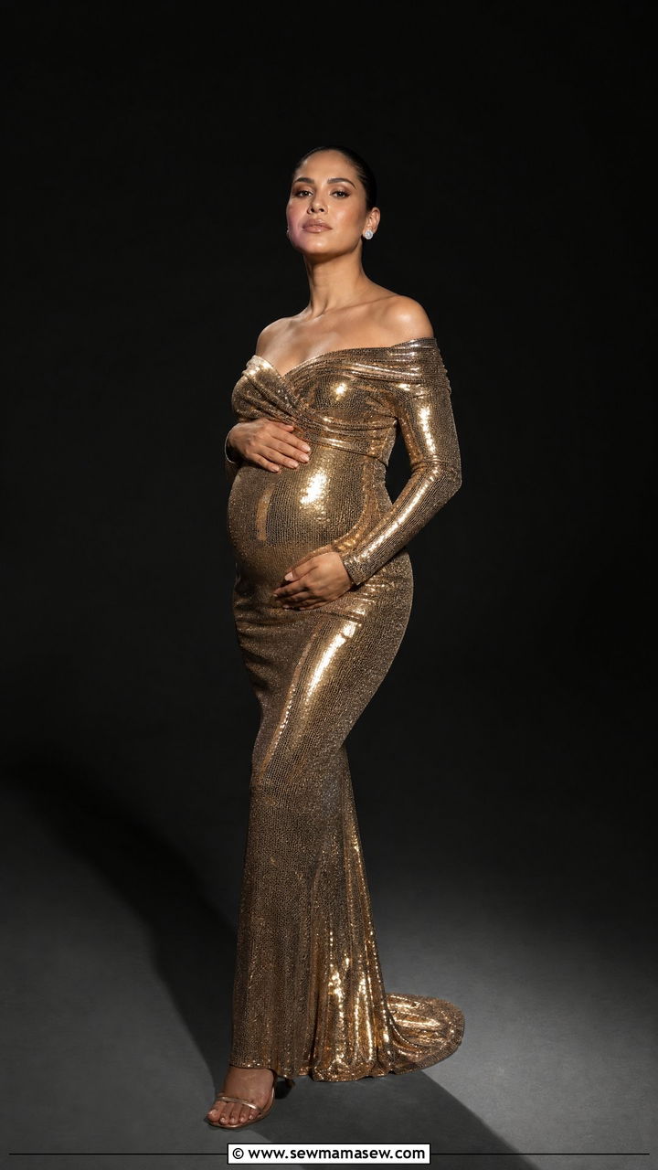 Metallic Maternity Gown Studio Shoot - 25 Maternity photo outfit ideas 2026