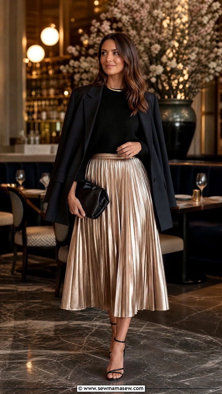 Metallic Midi Skirt Outfit - 30 glamoratti outfits aesthetic