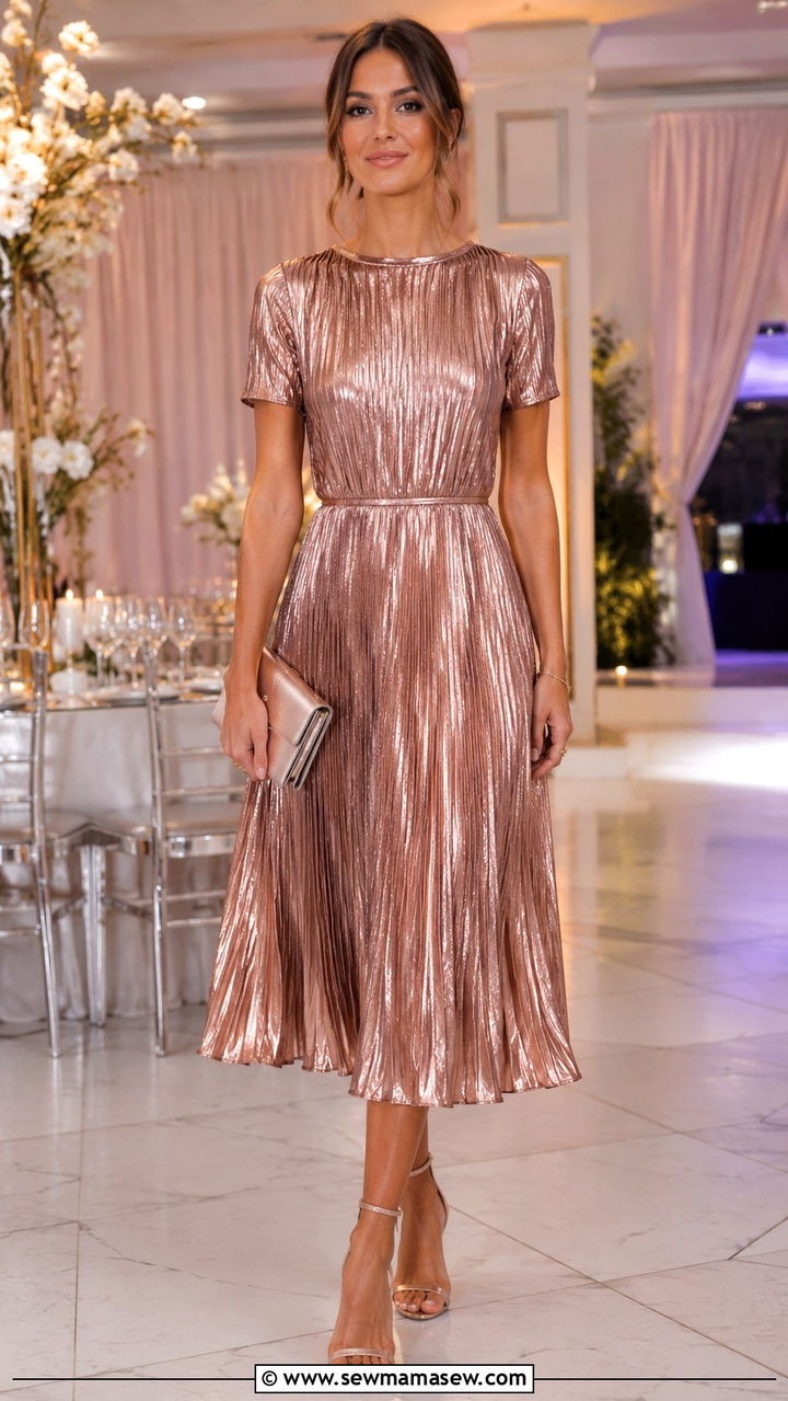 Metallic Pleated Dress Wedding Guest Outfit - 30 Trendy wedding guest outfits