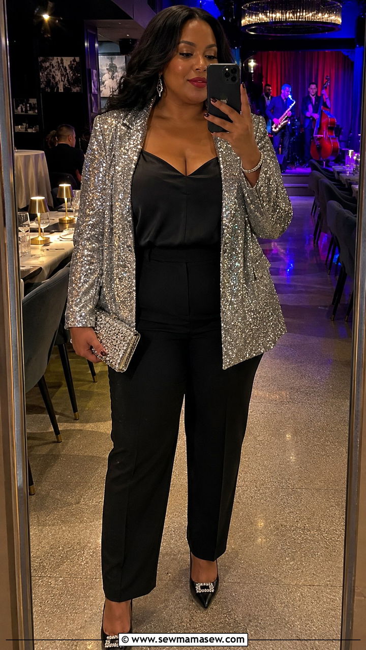 Metallic Pleated Midi Skirt With Fitted Turtleneck - 25 Birthday dinner outfit ideas plus size