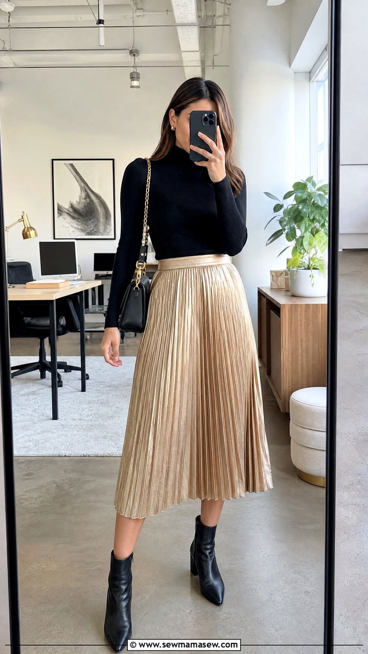 Metallic Skirt Outfit With Black Top - 30 fashion inspo outfits