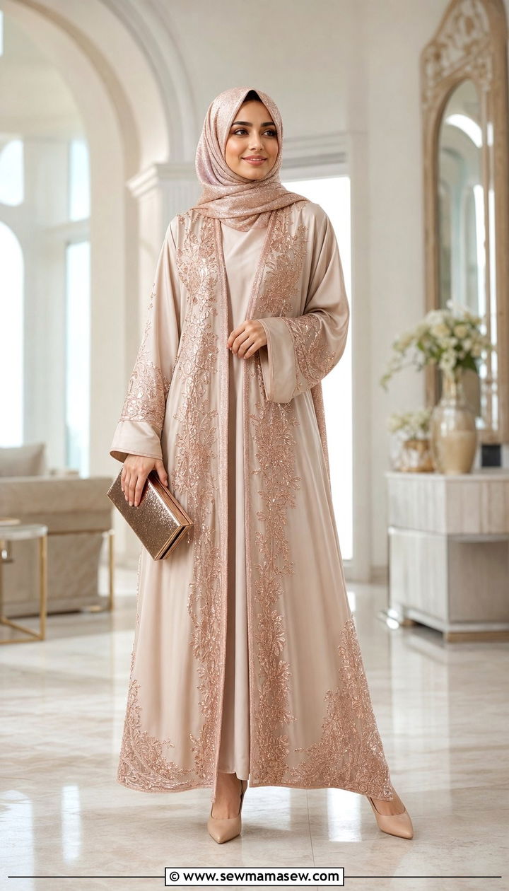 Metallic Thread Embroidered Abaya - 25 Eid outfit ideas Arabic