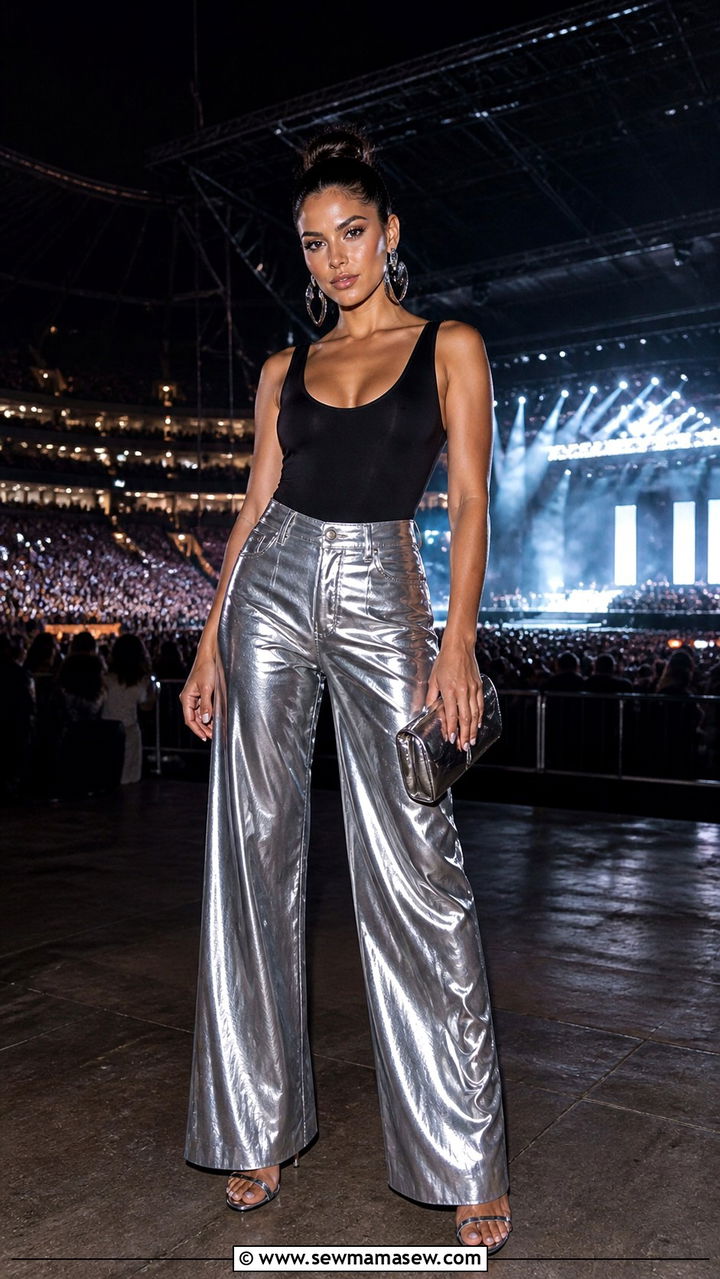 Metallic Wide Leg Pants And Bodysuit - 40 Spring concert outfits