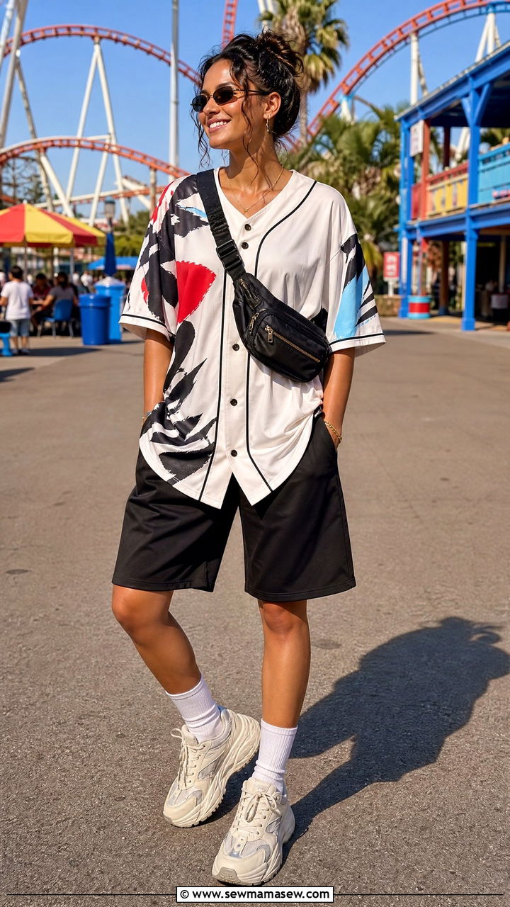 Mickey Jersey and Bike Shorts Outfit - 40 What to wear in Disneyland