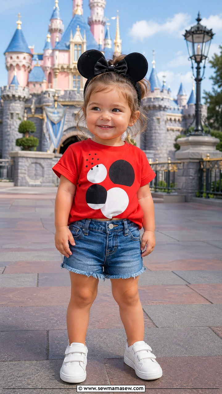 Mickey Mouse Graphic Tee and Denim Shorts With Ears - 35 Disney outfit ideas for toddlers