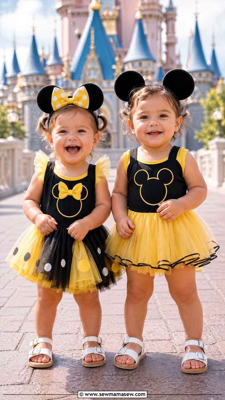 Mickey and Minnie Color Coordinated Sibling Outfits - 35 Disney outfit ideas for toddlers