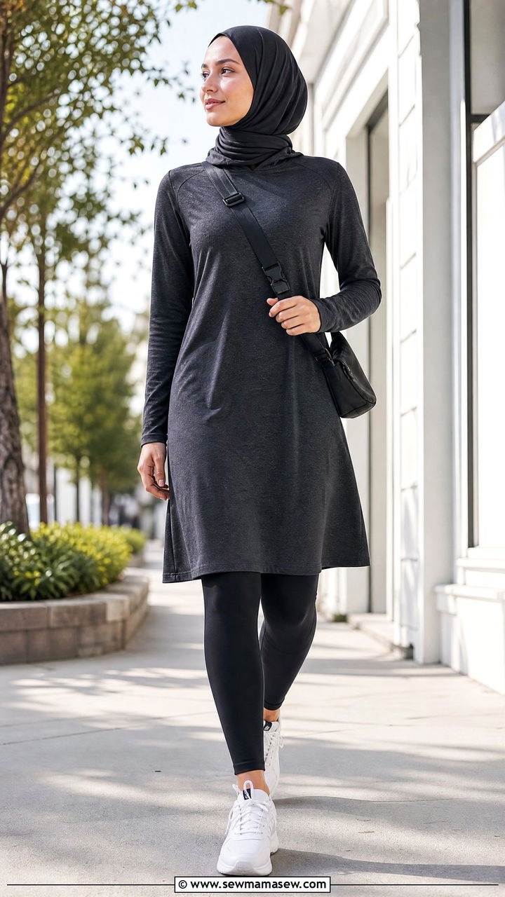 Mid Length Sports Dress With Leggings - 25 Gym outfit ideas modest