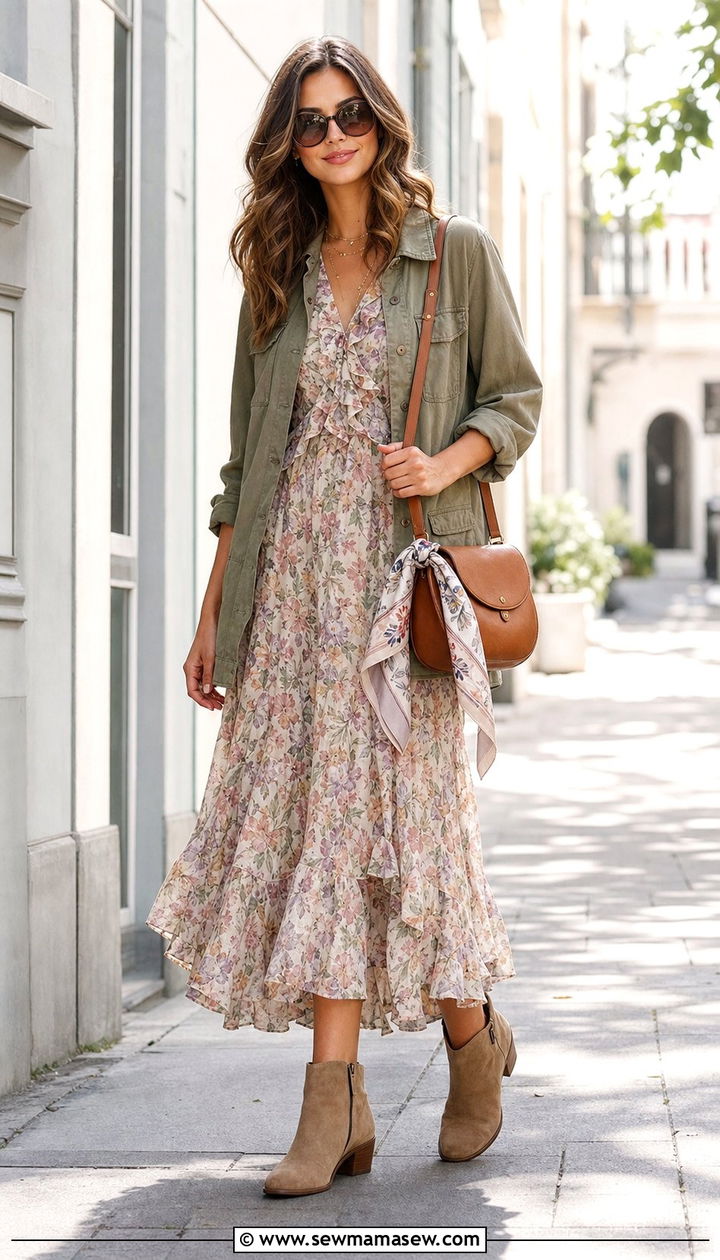 Midi Dress And Utility Jacket Spring Outfit - 25 Spring outfit formulas