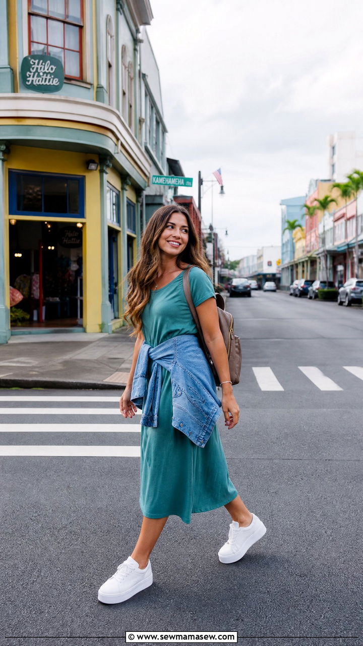 Midi Dress And White Sneakers For Hilo - 35 Big Island outfit ideas