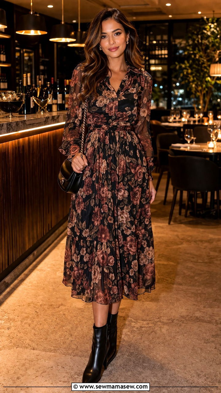Midi Dress With Ankle Boots Outfit - 40 classy dinner outfits