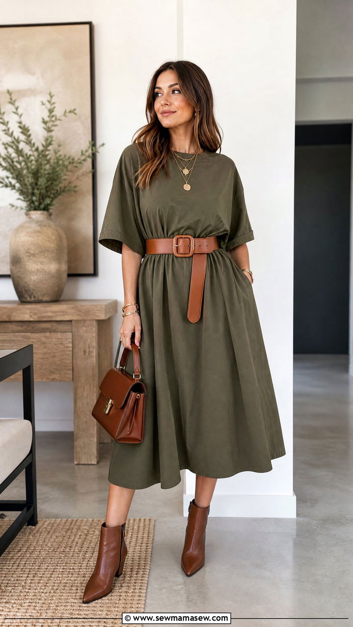 Midi Dress With Belt Cinched Waist Outfit - 35 how to style midi dress