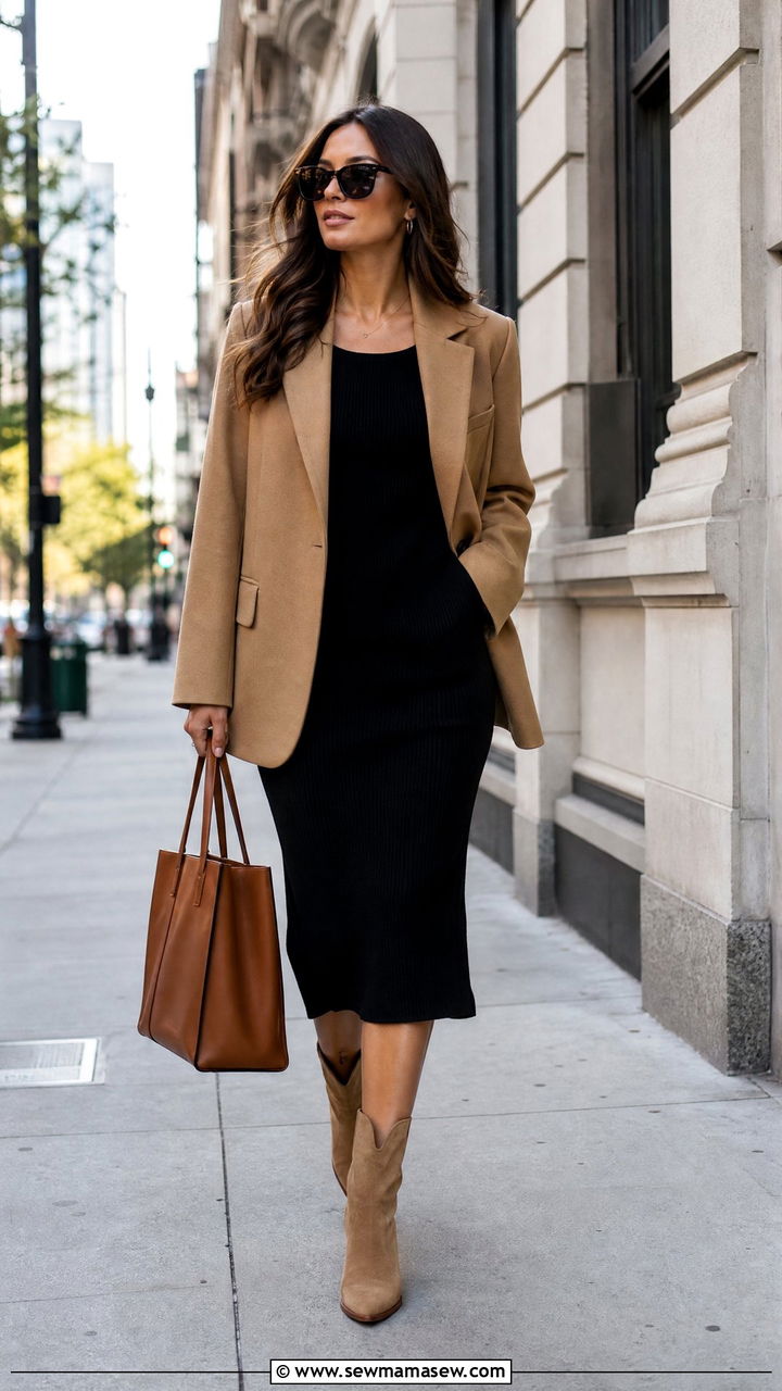 Midi Dress With Cowboy Boots And Blazer - 30 Midi dress with cowboy boots outfit ideas