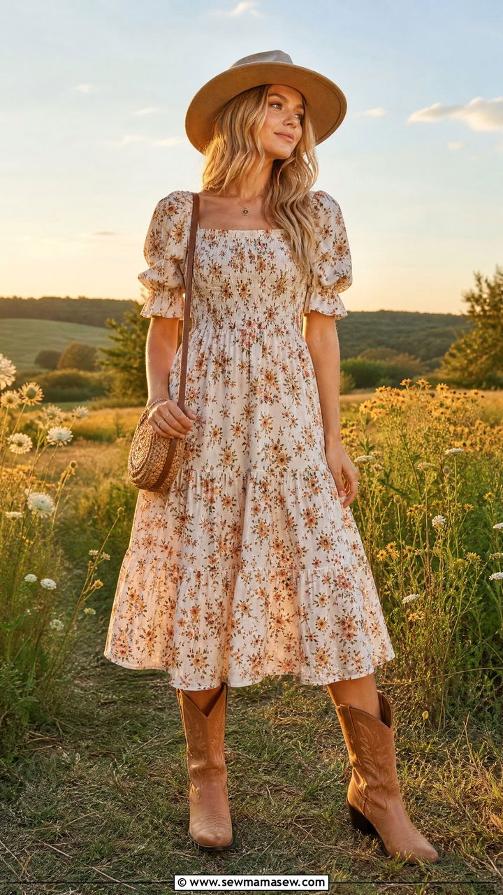 Midi Dress With Cowboy Boots Outfit - 25 chic midi dress outfit ideas