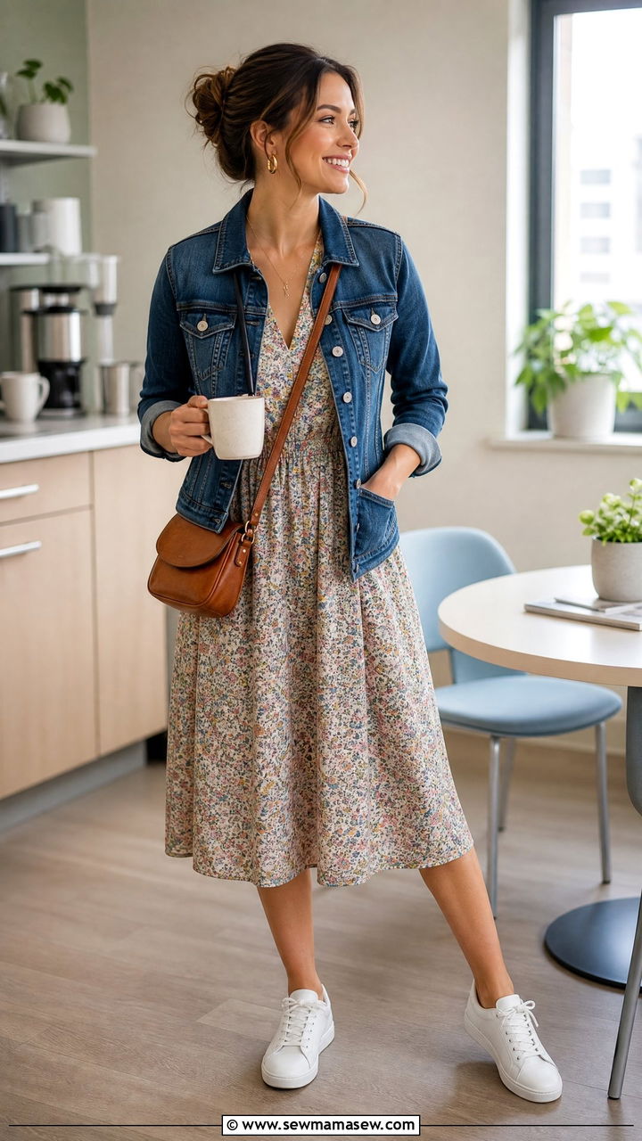 Midi Dress With Denim Jacket Doctor Look - 25 Female doctor outfit ideas