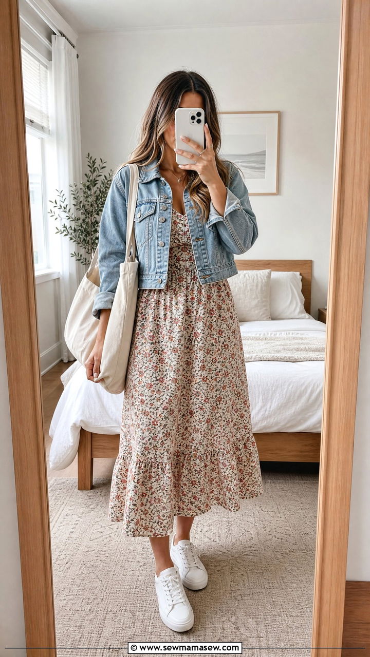 Midi Dress With Denim Jacket Outfit - 25 chic midi dress outfit ideas