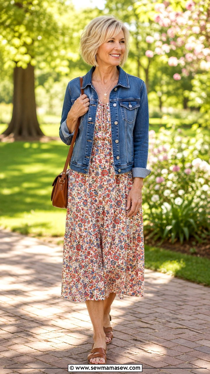 Midi Dress With Denim Jacket Outfit - 30 Chic outfits for women over 50