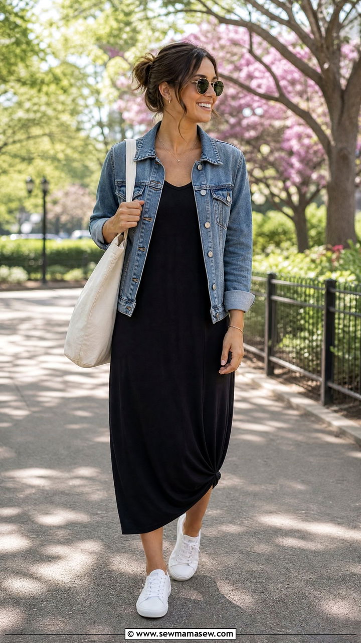 Midi Dress With Denim Jacket Outfit - 35 how to style midi dress