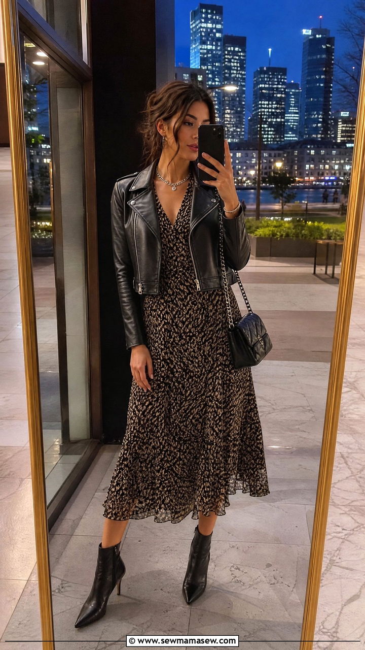 Midi Dress With Leather Jacket Outfit - 35 how to style midi dress