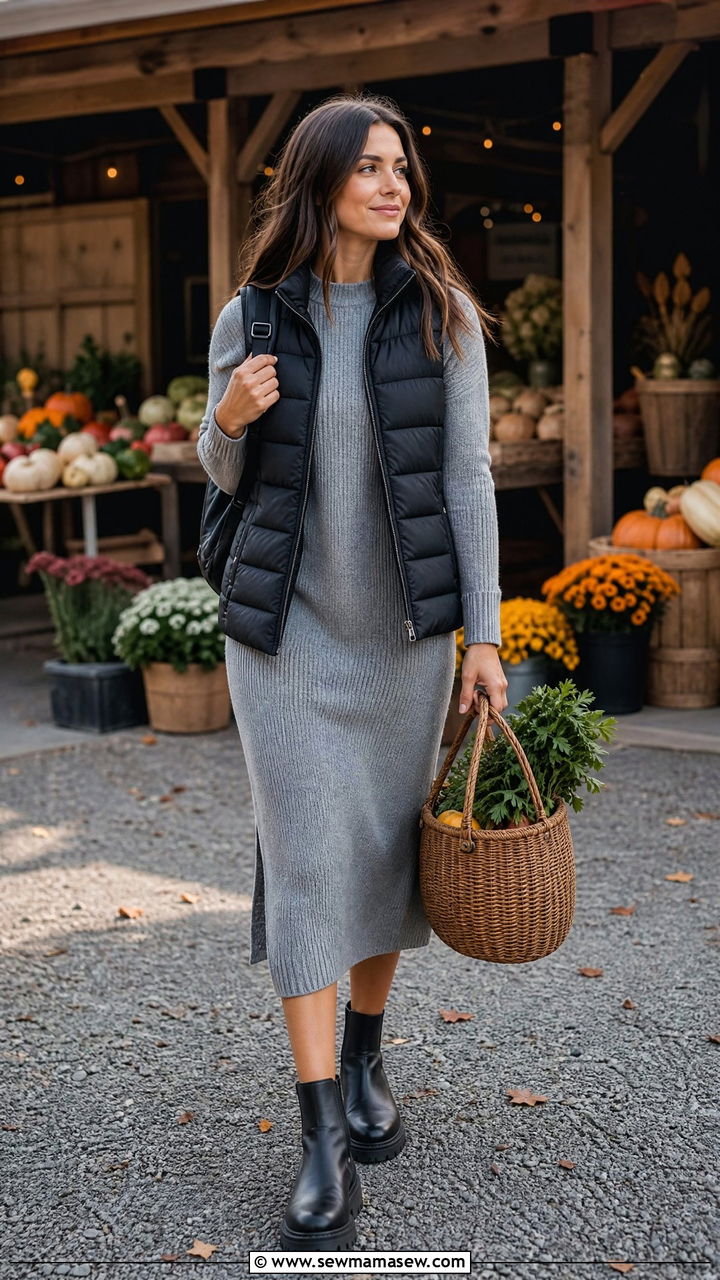 Midi Dress With Puffer Vest - 35 How to style a midi dress