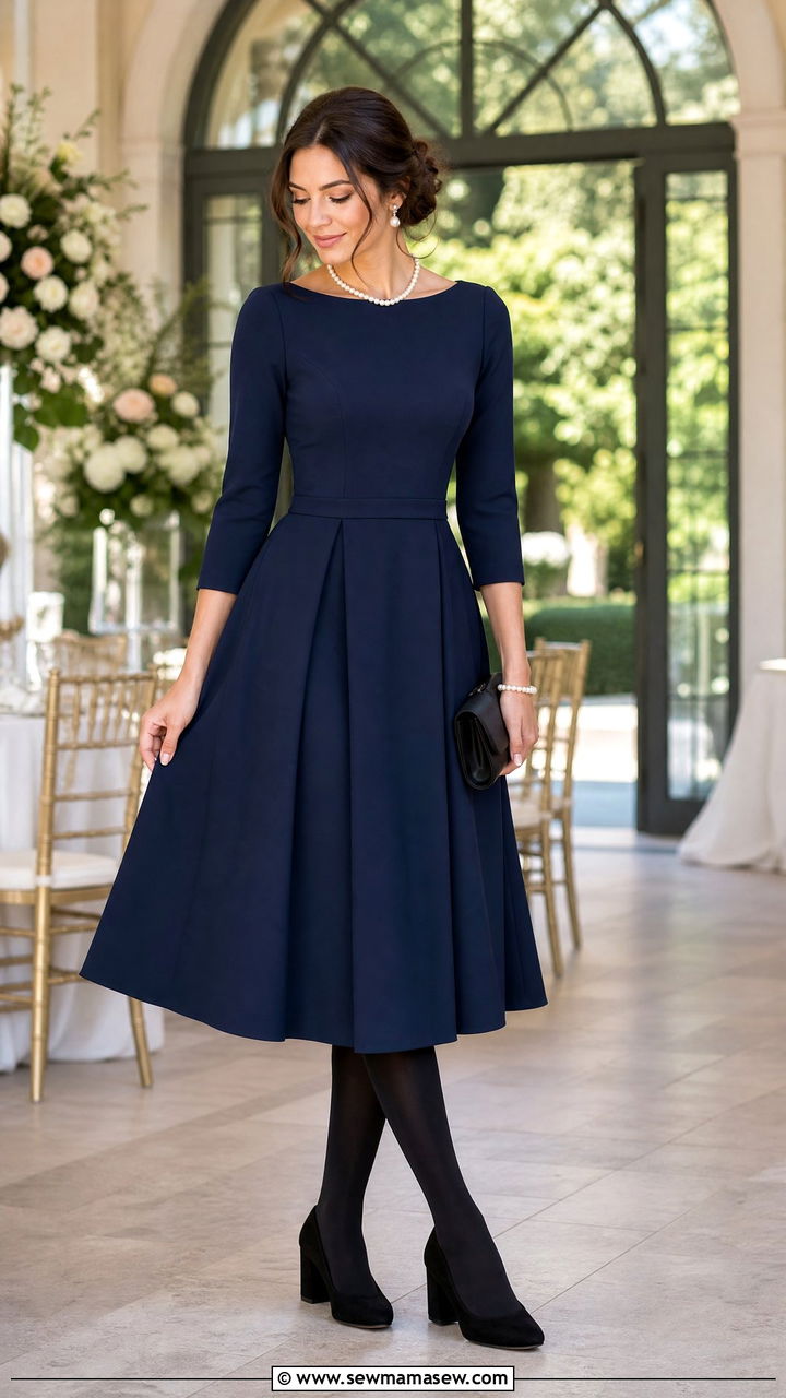 Midi Dress With Tights And Block Heel Pumps - 30 Midi dress outfit ideas with tights