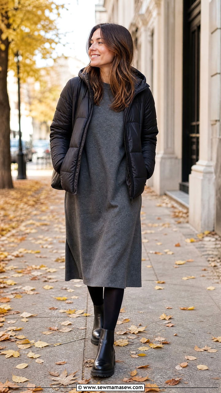Midi Dress With Tights And Chelsea Boots - 30 Midi dress outfit ideas with tights