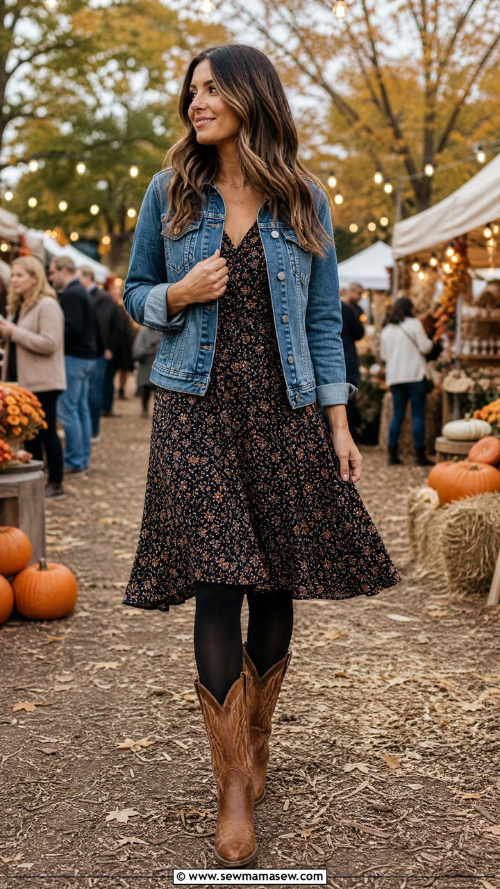 Midi Dress With Tights And Cowboy Boots - 30 Midi dress outfit ideas with tights
