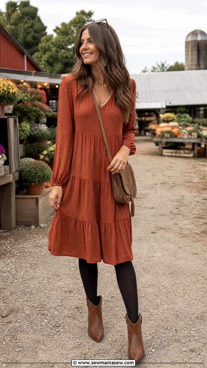 Midi Dress With Tights And Western Ankle Boots - 30 Midi dress outfit ideas with tights