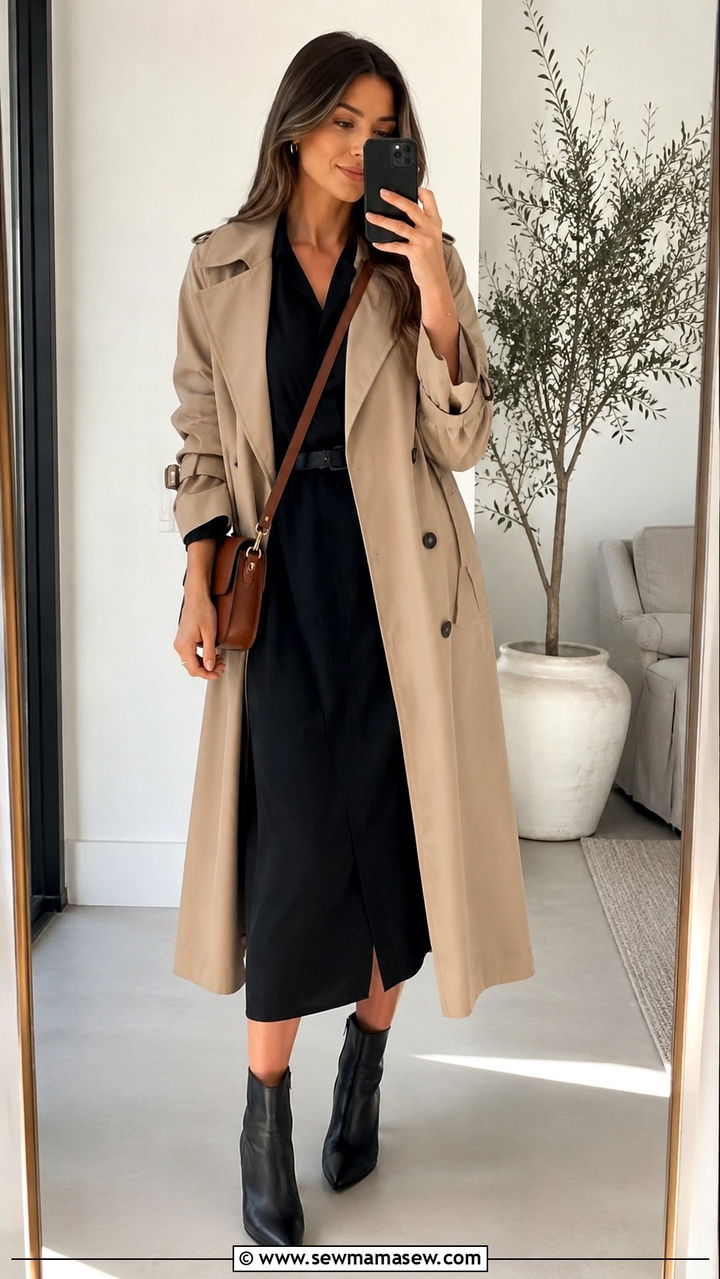 Midi Dress With Trench Coat And Ankle Boots Outfit - 25 Midi dress with trench coat outfit ideas