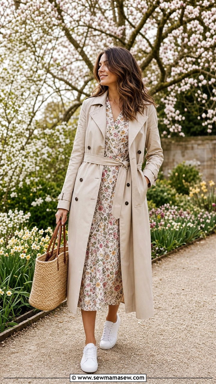 Midi Dress With Trench Coat Spring - 25 Spring 10 piece capsule wardrobe