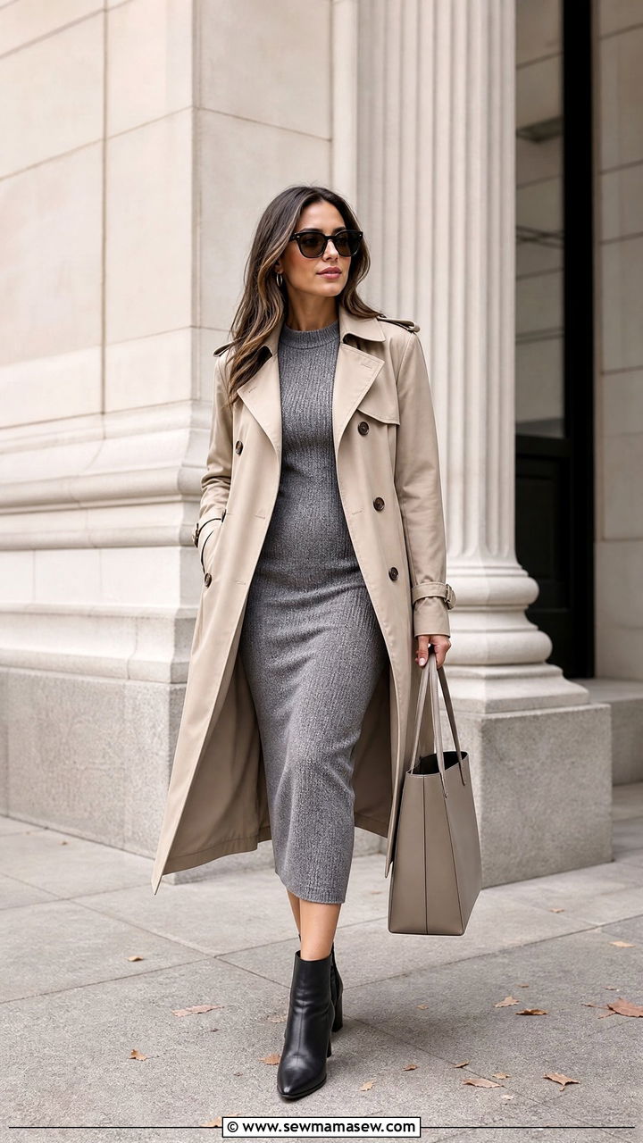 Midi Dress With Trench Coat - 35 How to style a midi dress