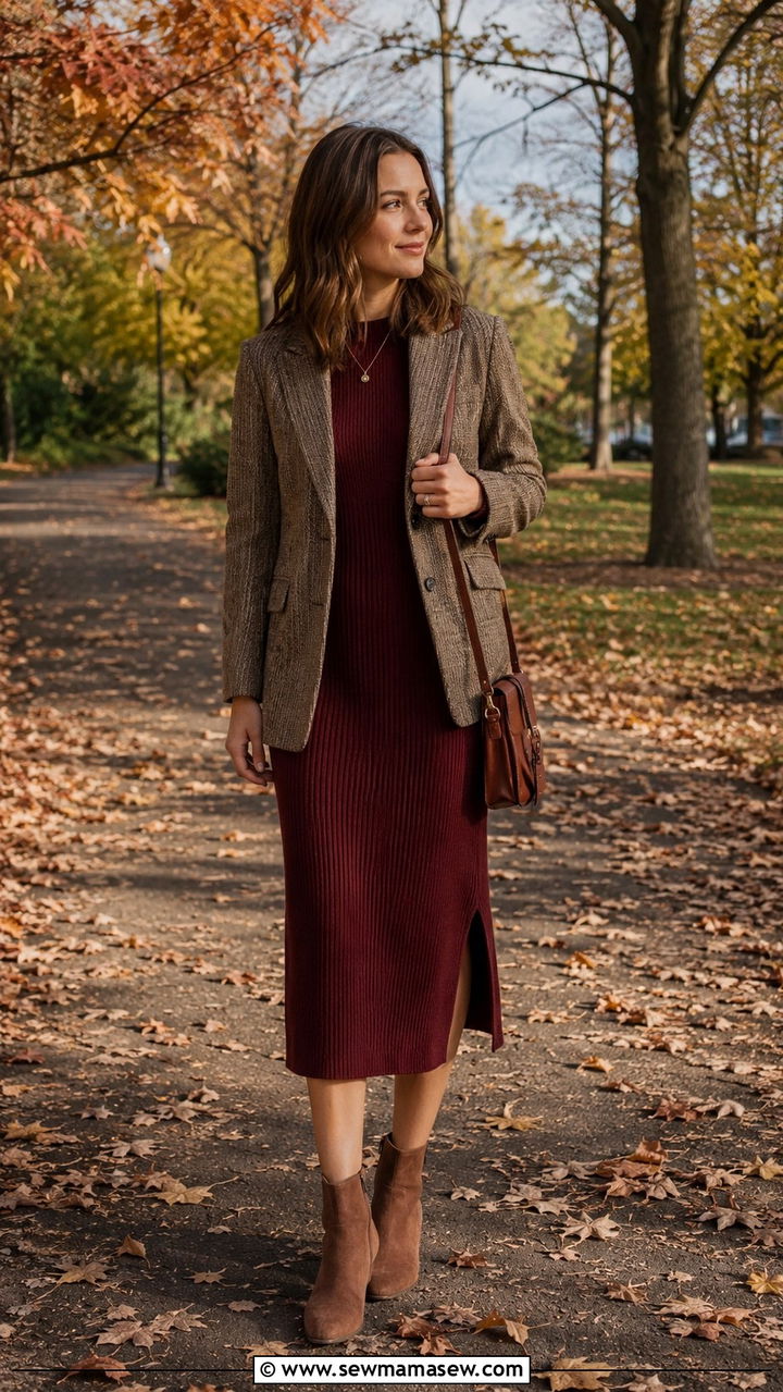 Midi Dress With Tweed Blazer For Fall - 30 Midi dress with blazer outfit ideas