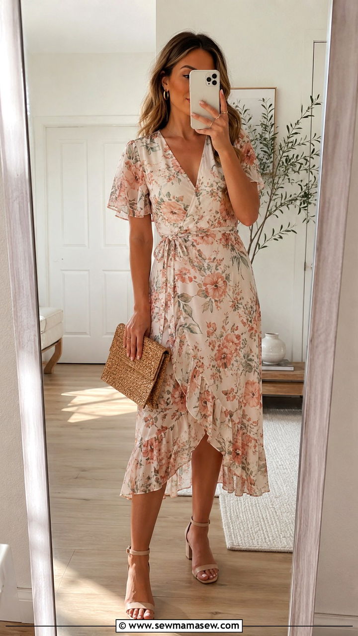 Midi Dress and Block Heel Sandals Outfit - 30 Outfit ideas for millennial women