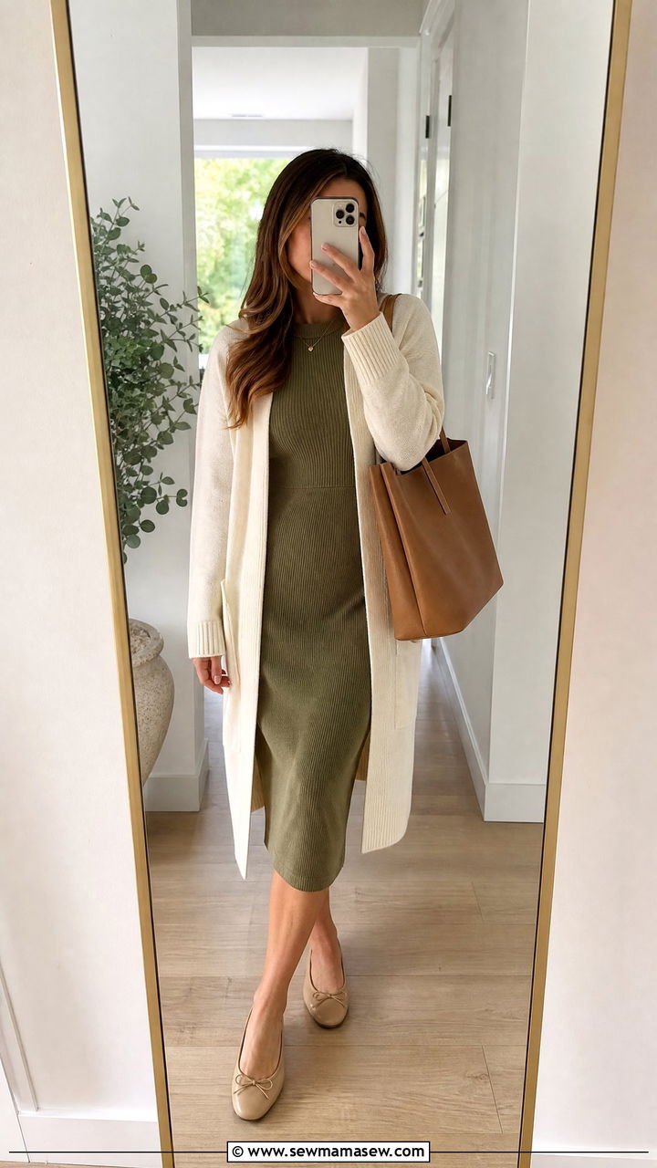 Midi Dress and Cardigan Internship Outfit - 25 First day of internship outfit ideas