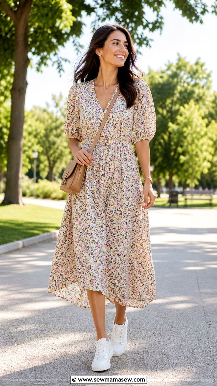Midi Dress and White Sneakers Outfit - 40 errands outfits