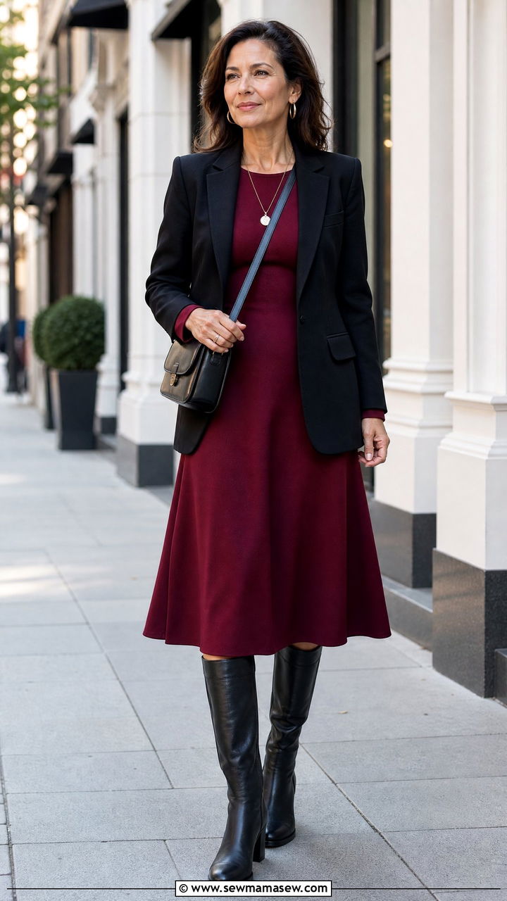 Midi Dress with Knee High Leather Boots - 20 Quiet luxury outfit ideas for women over 60