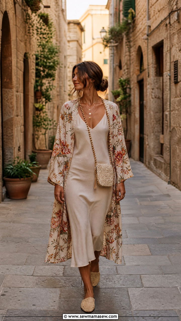 Midi Dress with Lightweight Kimono Italy Outfit - 30 cute Italy outfits