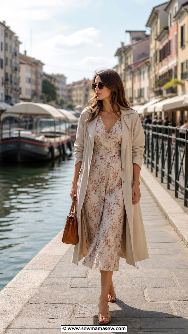 Midi Dress with Lightweight Trench Coat - 40 Milan outfit ideas