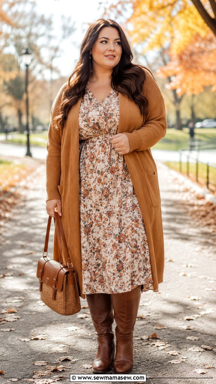 Midi Dress with Longline Cardigan - 30 Plus size business casual outfit ideas