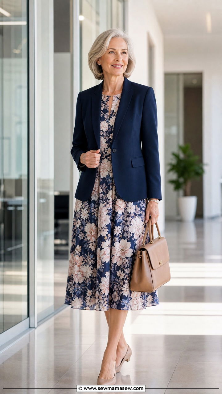 Midi Dress with Structured Blazer - 30 Elegant outfits for older women