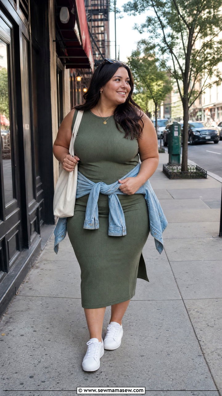 Midi Dress with White Sneakers - 30 Cute outfits for plus size
