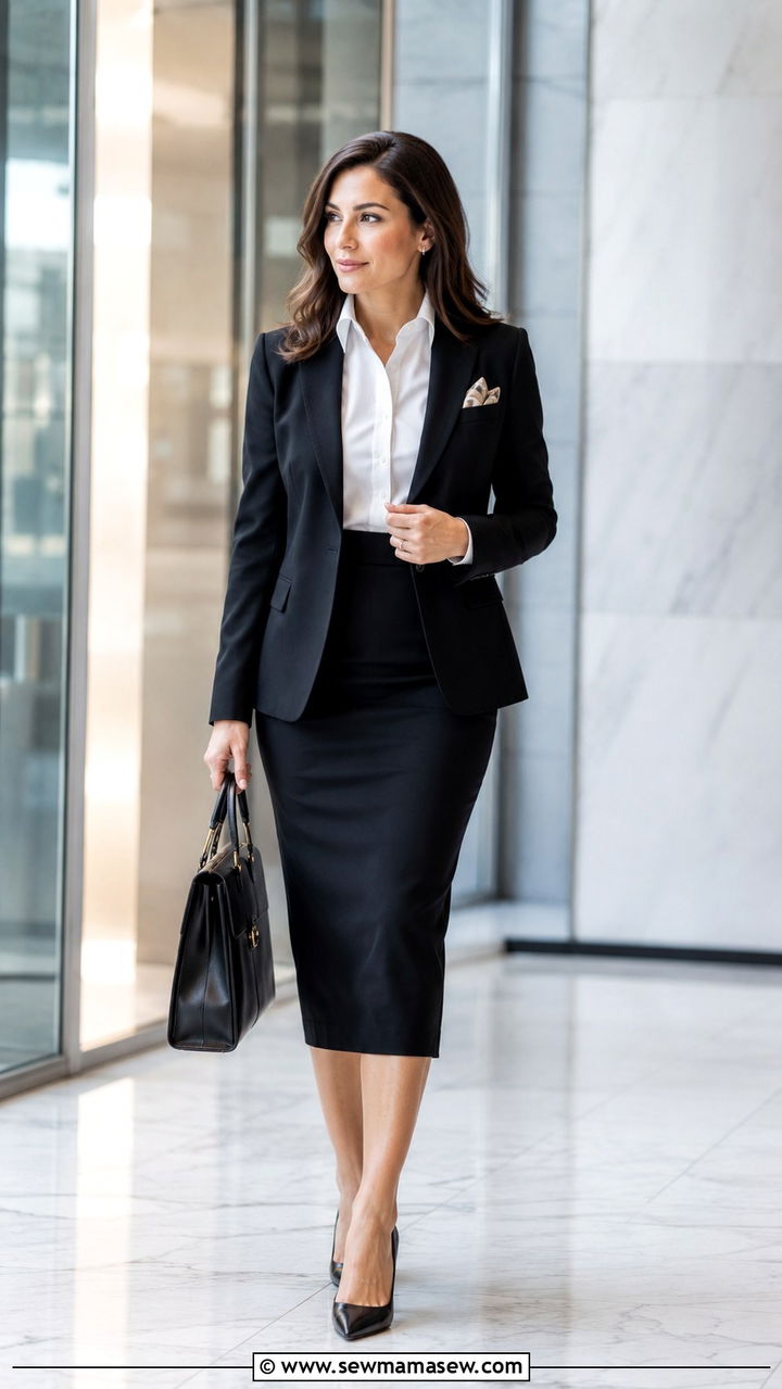 Midi Pencil Skirt With Button Down And Blazer - 30 Office outfits with pencil skirt