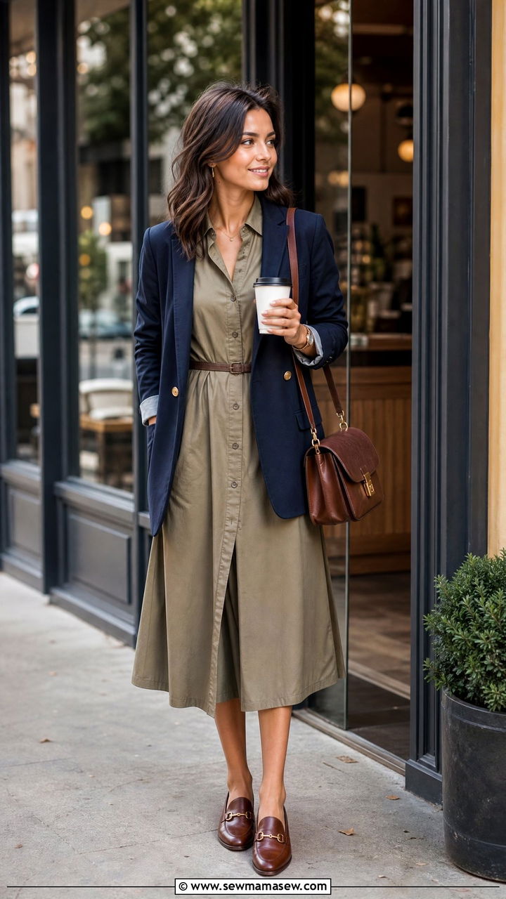 Midi Shirt Dress With Blazer - 30 Midi dress with blazer outfit ideas