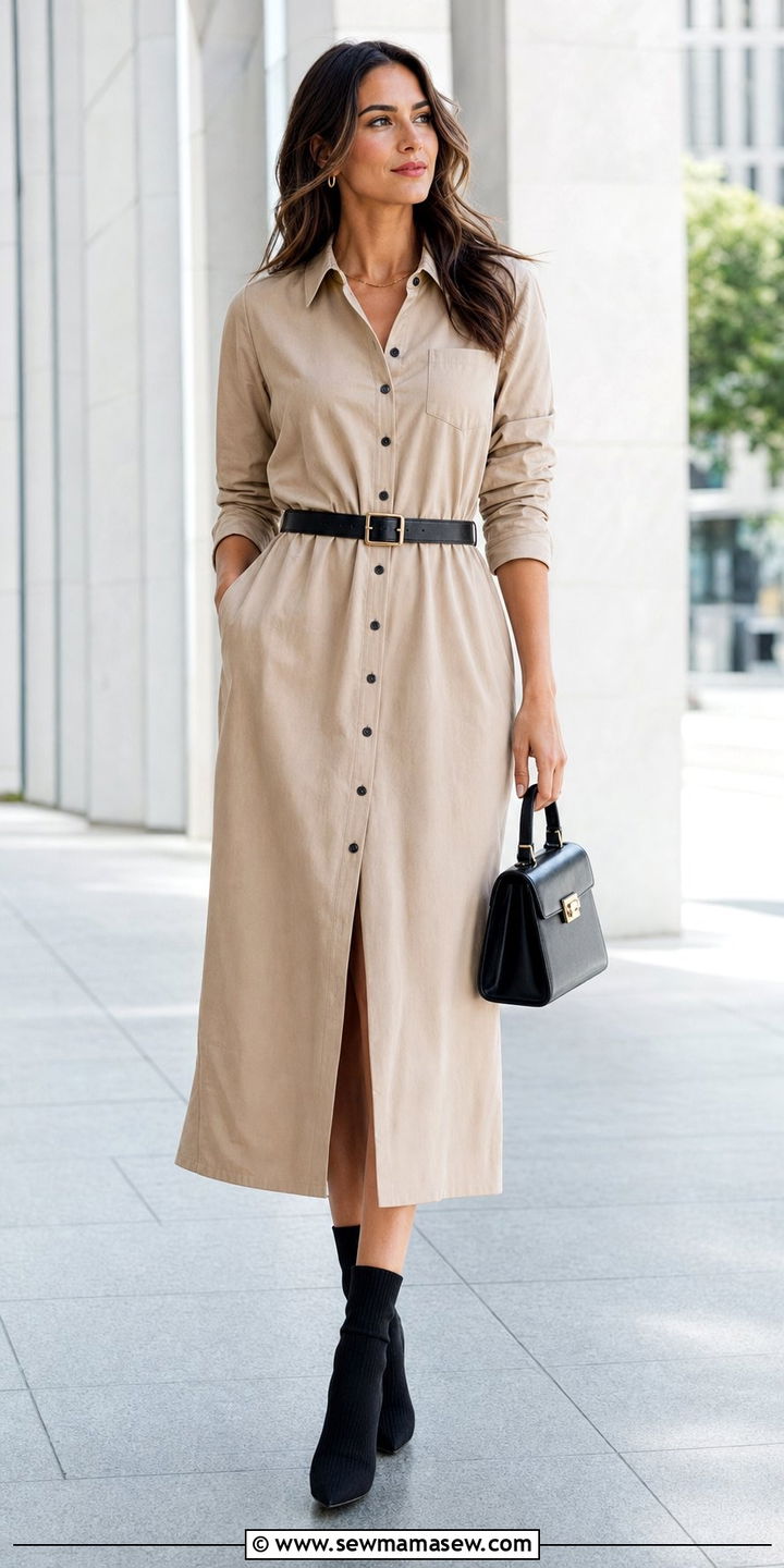 Midi Shirt Dress With Sock Boots - 25 Shirt dress outfit ideas with boots
