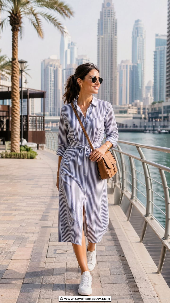 Midi Shirt Dress with White Sneakers Dubai - 35 Dubai outfit ideas