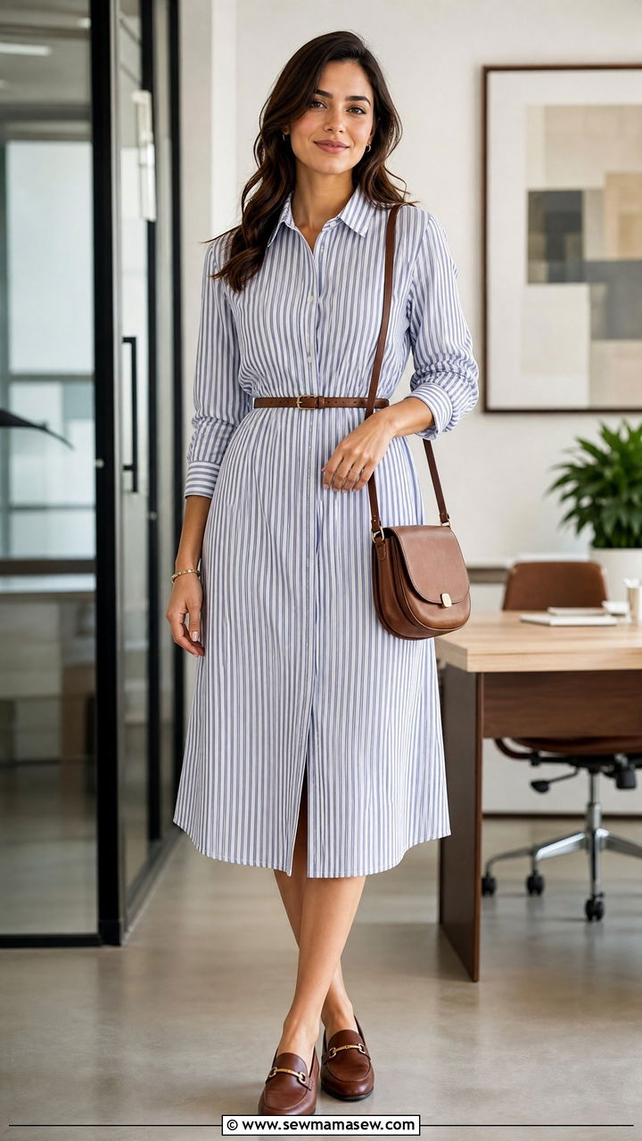 Midi Shirtdress With Belt And Loafers - 35 Modern business casual outfits